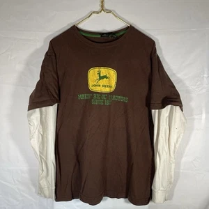 John Deere Boys Large Long Sleeve T-Shirt Green Logo Crewneck Layered - Picture 1 of 11