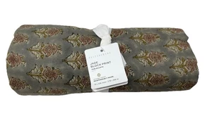Pottery Barn Jade Floral Block Print Tablecloth 70"x 126"-NWT_#TK - Picture 1 of 9