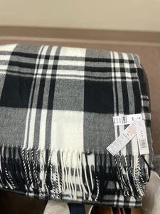Topshop Unisex  Classic Black/White Heavy Brush Check Scarf With Fringe One Size - Picture 1 of 7