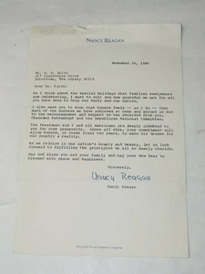 NANCY REAGAN SIGNED LETTER NOV.26,1986 TO G.P. KIRCH auto Pen - Picture 1 of 4