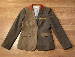 Blazer forrado Brooks Brothers rojo polar luna para mujer 2 lana tweed marrón naranja - Imagen 1 de 7