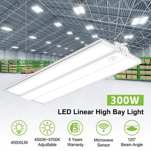 300W LED Linear High Bay Light With Microwave Sensor Commercial Hanging Fixture - Picture 1 of 10