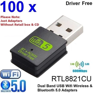 100 x 2in1 AC600 600Mbps Mini USB WiFi Wireless + Bluetooth 5.0 Adapters 2.4G 5G - Picture 1 of 10