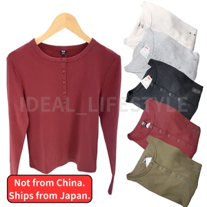 Camiseta UNIQLO Acanalada Cuello Henley S-3XL Manga Larga Ajustada Mujer 479591 Nueva con Etiquetas - Imagen 1 de 22