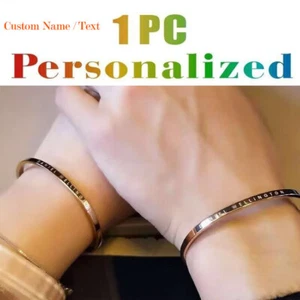 Customized Bangle Personalised Engraved Bracelet Cuff Bangle with Any Name Text - Picture 1 of 27