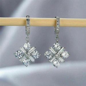 2.20ct Round Baguette VVS/VS Lab Grown Diamond Hoop Earrings 925 Sterling Silver - Picture 1 of 7