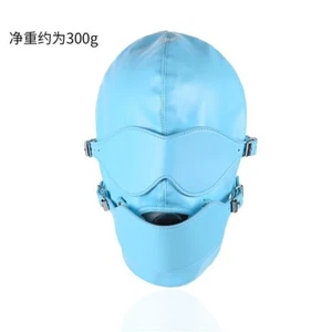Blaue Leder Gimp Bandage Hood Sensorische Deprivation Maske Mundknebel - Bild 1 von 10