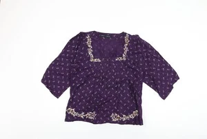 French Connection Womens Purple Floral Cotton Basic T-Shirt Size 12 Square Neck - Picture 1 of 10