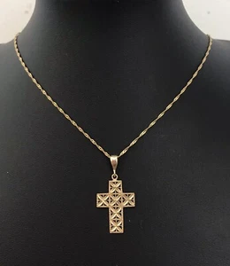 COLLAR CRUZ Y CADENA ORO 9ct 375 señora 18" excelente estado - Imagen 1 de 5
