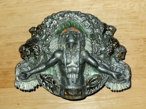 1981 Bergamot Siskiyou Native American Indian Chief & Buffalo Brass Belt Buckle - Picture 1 of 4