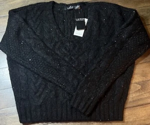 Ralph Lauren V-Ausschnitt Alpaka Wollmischung Pailletten Pullover Black Label Gr. XS NEU - Bild 1 von 10