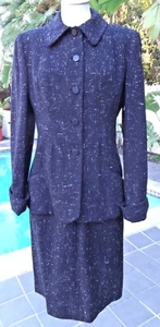 Vintage 50's Tailored French Wool Crepe Black Suit with French Cuffs - Picture 1 of 9