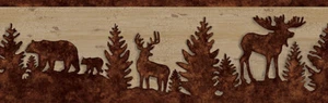 Forest / Lodge Brown Silhouettes on Faux Wood Wallpaper Border 3118-35711B - Picture 1 of 1