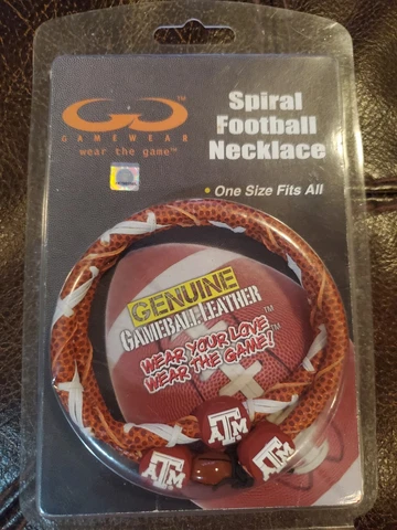 Texas A&M Aggies Classic Spiral Football Necklace [NEW] NCAA Gameball Leather Cover
