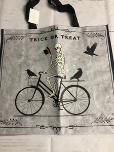 Home Goods Halloween Reusable Tote Bag Skeleton On A Bike / Truck Or Treat - Picture 1 of 2