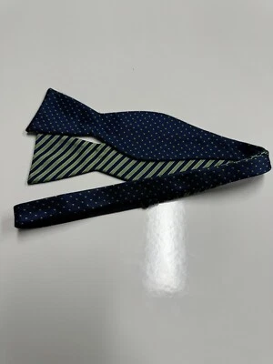Countess Mara Adjustable Bowtie. Blue Green Striped Polka Dots. 2.5” Wide - Image 1 of 3