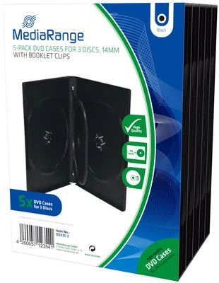 5 Mediarange DVD Hüllen 3er Box 14 mm für je 3 BD / CD / DVD schwarz
