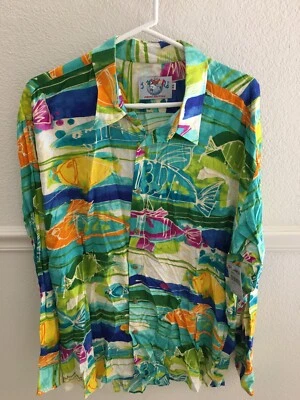 CAMISA ALOHA NUEVA PARA HOMBRE JAMS WORLD AGUA LIMA PEZ RAYÓN ISLA HAWAIANA TALLA XL 50" Foto 1 de 4