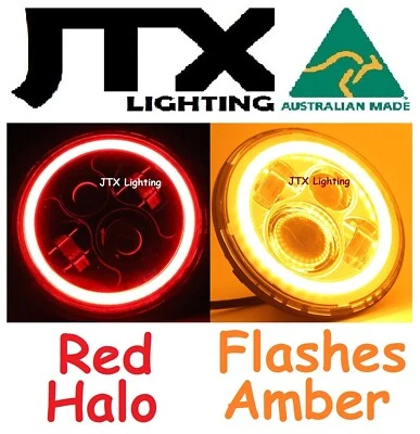 1pr JTX 7" LED Headlights RED Halo Ford LTD Fairlane Fairmont Flashes AMBER  - image 1 of 4
