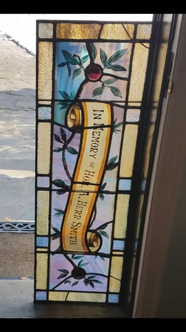 HISTORICAL STAINED LEADED GLASS MEMORIAL WINDOW, A. HERR SMITH(WHIG) EARLY 1900s Cover