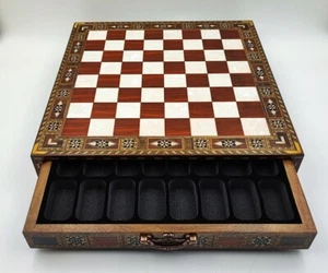 Chess Board Only Handmade Solid Wood 15" Chessboard with Drawer β Gift Idea π - Picture 1 of 6
