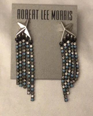 Pendientes colgantes Robert Lee Morris tono plata flecos estrellados nuevos con etiquetas Foto 1 de 4