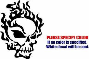 Calcomanía troquelada gráfica calavera llameante #4 pegatina coche camión barco ventana parachoques 12" - Imagen 1 de 3