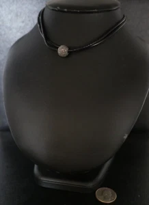Lucky Brand Black Leather Cord Silver tone Charm bead 14" Necklace !!! - Picture 1 of 3