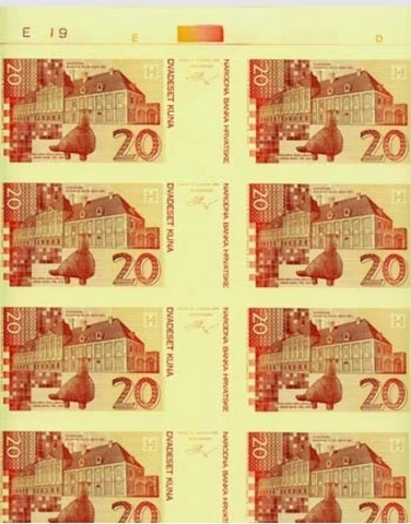 Croatia, 20 Kuna, 1993, UNC - First Issue - Printing Proof. Sheet of 40 Notes Cover