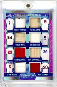 2022 Leaf Baseball Team Utopia Combo Relic Game Used 1/2 Mantle DiMaggio Mays