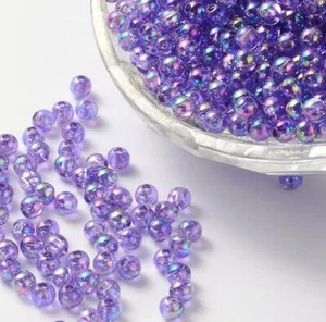 50 PURPLE 'AB' LUSTRE ROUND ACRYLIC BEADS 10mm TOP QUALITY ACR137 - Picture 1 of 2