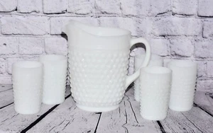 Vintage Anchor Hocking Depression Milchglas Nägel Krug & 5-teiliges Tassen-Set - Bild 1 von 11
