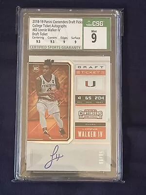Lonnie Walker IV 2018 Panini Contenders Draft Picks Ticket Auto RC SP/99 CSG 9 - Image 1 of 2
