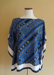 Michael Kors Blue/Black Chain & MK Logo Print Scarf Kimono Style Blouse size PS - Picture 1 of 8