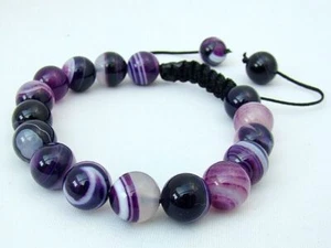 Men's Macrame Beaded Bracelet All 10mm NATURAL PURPLE AGATE Stone Beads - Picture 1 of 1