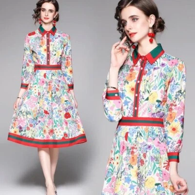 NEW DALIA MACPHEE FLORAL PLEATED FIT&FLAIR BUTTON RETRO MIDI DRESS D1151*M/L - Image 1 of 4