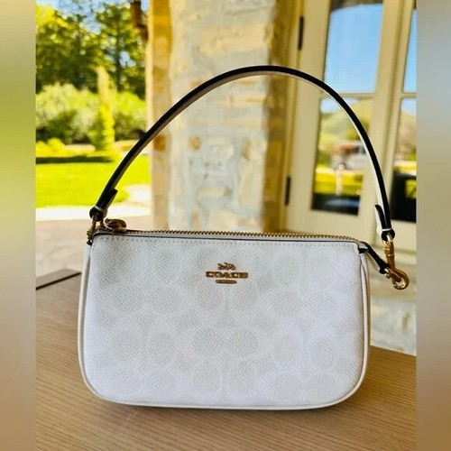 Borsa a tracolla Coach Nolita 19 firmata tela polso bianco gesso CW426 nuova con etichette