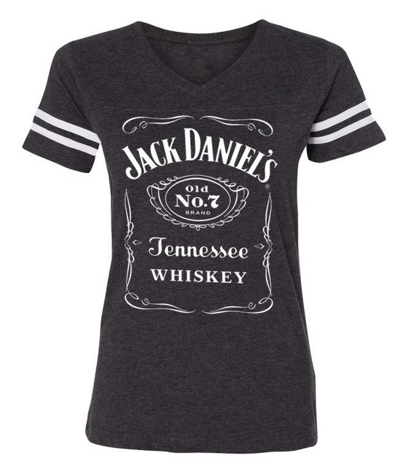 Jack Daniels Ladies Football Arm Stripe Short Sleeve T-Shirt, Gray 15361499JD-79 - image 1 of 1