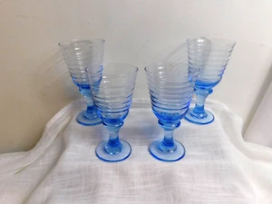 i4 - Libbey Glass USA Sirrus Blue Wine Glasses Lot of 4 - Picture 1 of 4
