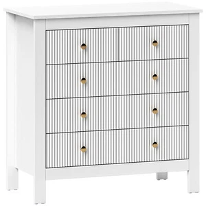 HOMCOM Fluted Bedroom Chest of Drawers w/ 5 Drawers Gold Tone Handles White - Picture 1 of 11