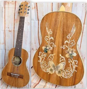 Alulu Baritone Guitarlele solid Acacia Koa, butterfly inlaid HU1431 - Picture 1 of 15
