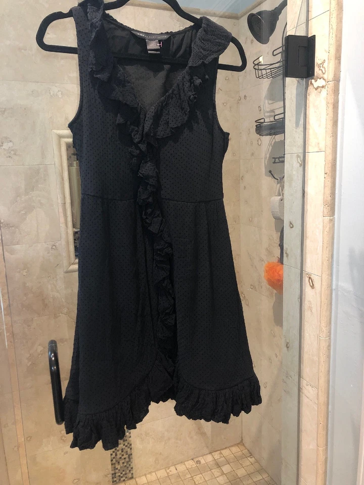 Vestido para mujer Marc Jacobs negro estampado sin mangas con volantes lunares seda talla S Foto 1 de 4