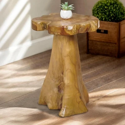Mesa auxiliar tocón de madera borde vivo de teca 14"x15"x19" H árbol de forma natural maciza Foto 1 de 4