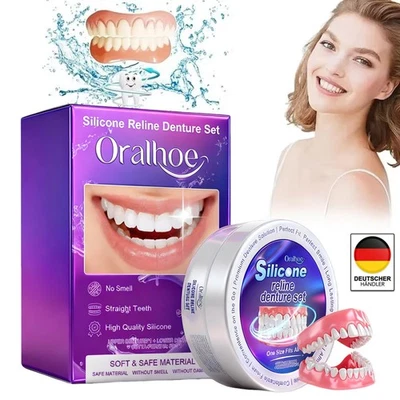 MARKENLOS Silikon Zahnprothese Set Gebunden Temporäre Zahnersatz Prothese Komplett Sili...