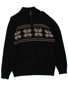 CHAPS Mens Zip Neck Jumper Sweater Medium Navy Blue Fair Isle Cotton AG09 - Picture 1 of 3