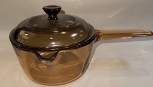 1 L Corning Vision Ware Amber Glass Sauce Pan Pyrex with Lid Cookware - Picture 1 of 6