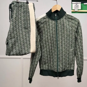 Tuta Lacoste jacquard stampa monogramma giacca zip intera jogger verde tg. S - Foto 1 di 10