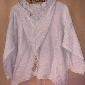 👍🌟Leinen Pulli Hemd Überwurf Öko Kapuze Lässig Hippie Traum Beige M - XL Mega - Bild 1 von 9