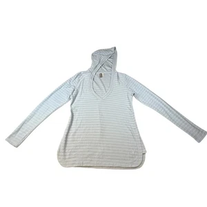 Sudadera con capucha a rayas Ibex Shadow para mujer talla grande azul mezcla de lana merino - Imagen 1 de 4