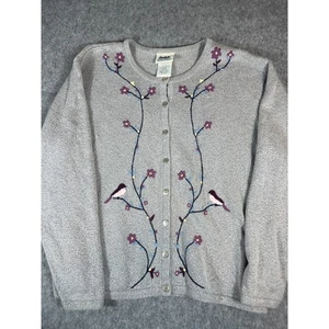 VINTAGE Northern Reflections Cardigan Womens XL Gray Floral Sweater Cottagecore - Picture 1 of 4